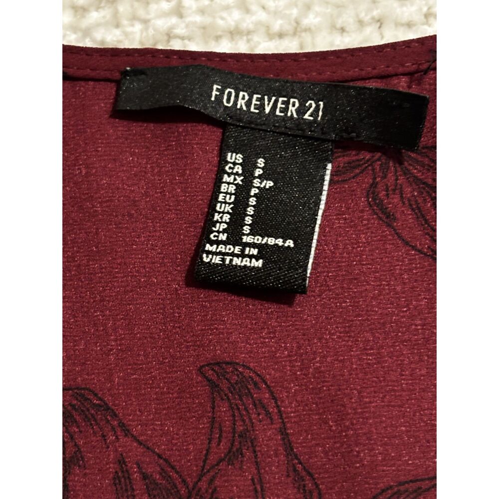 Forever 21 Wine Floral Tie Front Blouse S Fairy Grunge Romantic Witchy Aesthetic - Picture 3 of 10